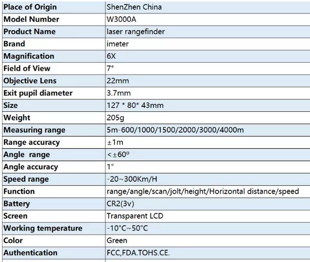 Laser range finder rangefinder W1000A specification