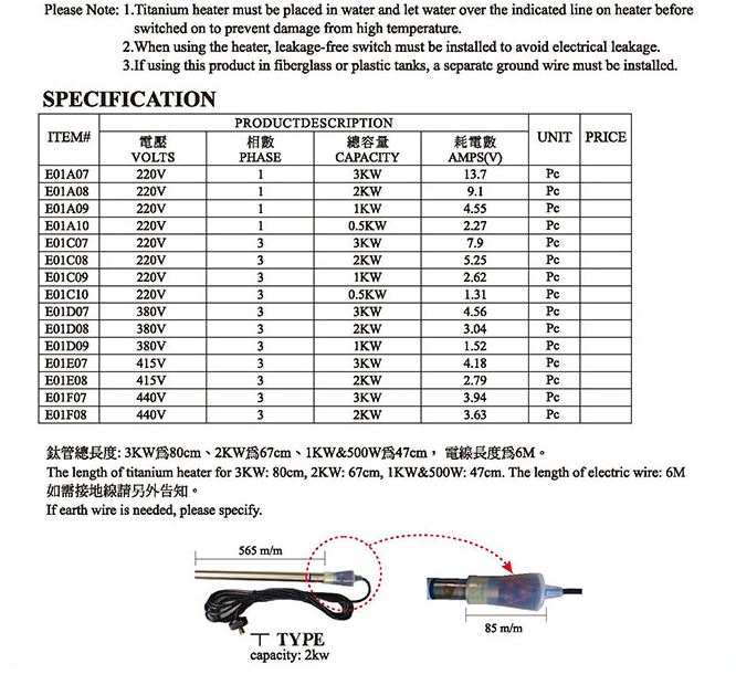 Titanium immersion heater models