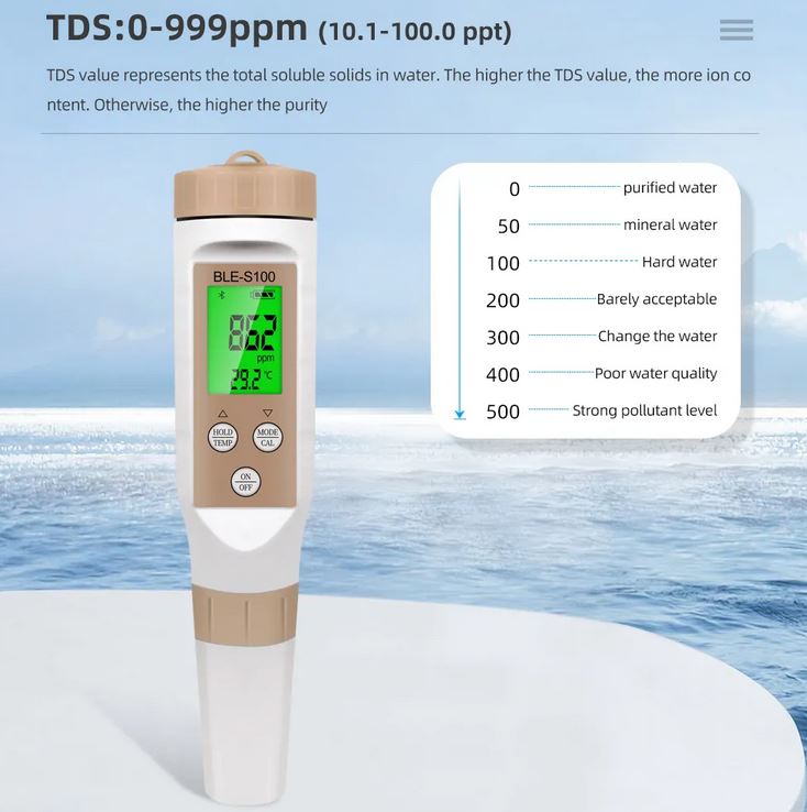 BLE-S100 EC, salt and TDS water meter