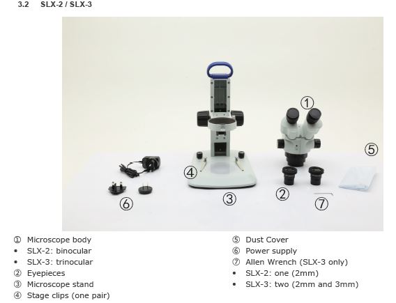 Optika SLX-2 stereomicroscope parts