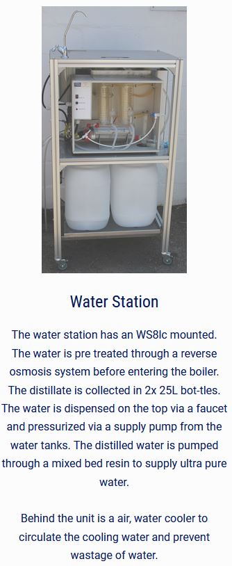 8 liter per hour distilled water station with 5 liters reservoir