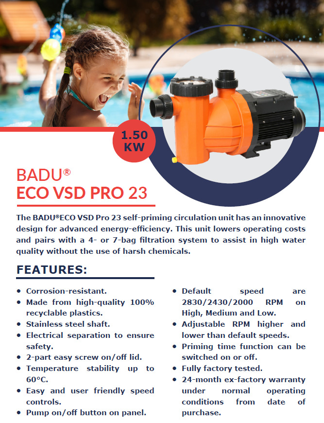 BADU Eco VSD Pro 23 (1.50 kW) Pool Pump