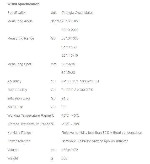 wg60 gloss meter specification