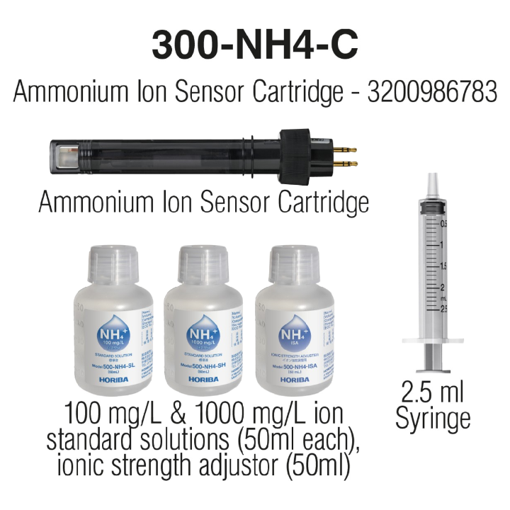 Ammonium sensor cartridge for 300 series, including calibration and ISA solutions (300-NH4-C)