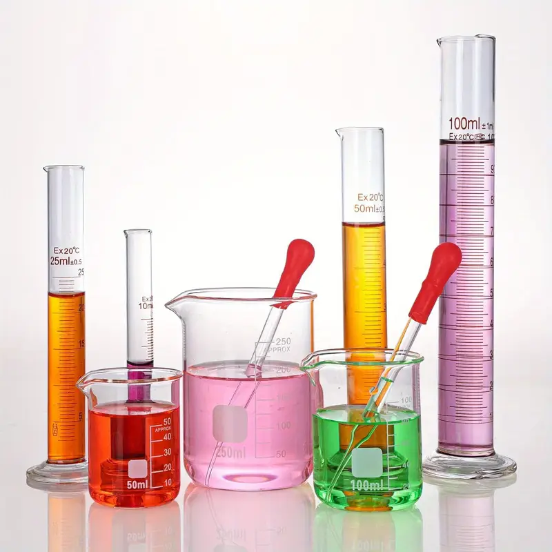 Glass Graduated Measuring Cylinder Set with Beakers and Droppers