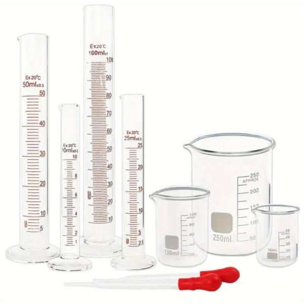 Glass Graduated Measuring Cylinder Set with Beakers and Droppers