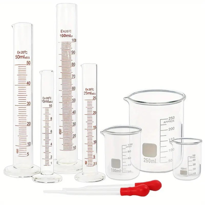 Glass Graduated Measuring Cylinder Set with Beakers and Droppers