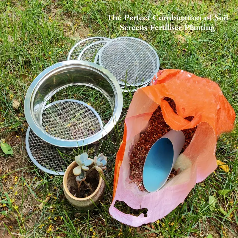 Stainless Steel Soil Sifter Set with Interchangeable Mesh Screens